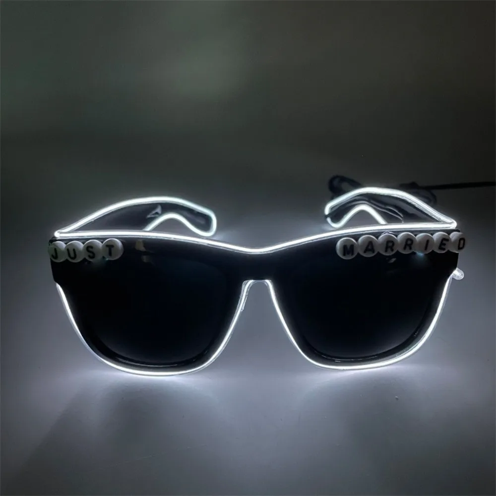 Favors White LED Glasses Heart Shaped Wire Just Married Glasses Square Flashing Neon Glasses Wedding