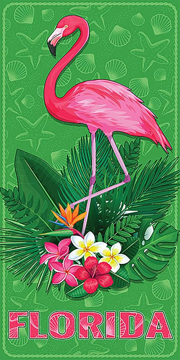 Toalla de playa Florida Flamingo Gardens, toalla de baño absorbente de mezcla de algodón con flores tropicales para viajes en la piscina y vacaciones