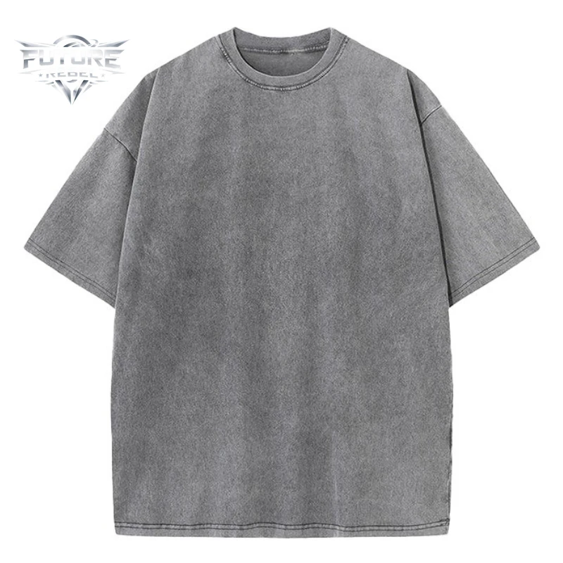 American Vintage Washed T Shirt Men's Loose Drop Shoulder Cotton Short Sleeve Retro Casual Tops High Street Fashion Solid Color