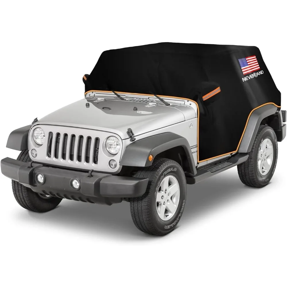 

Waterproof Half Car Cover for 2007-2025 Jeep Wrangler JK JL 2-Door, Outdoor Oxford with Reflective Strip, Sun Snowproof Black