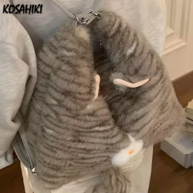 

Fashion Kawaii Fluffy Backpacks Y2k Aesthetic All Match Cartoon Shoulder Handbags Women Casual Luxury Design Tote Bags Trendy