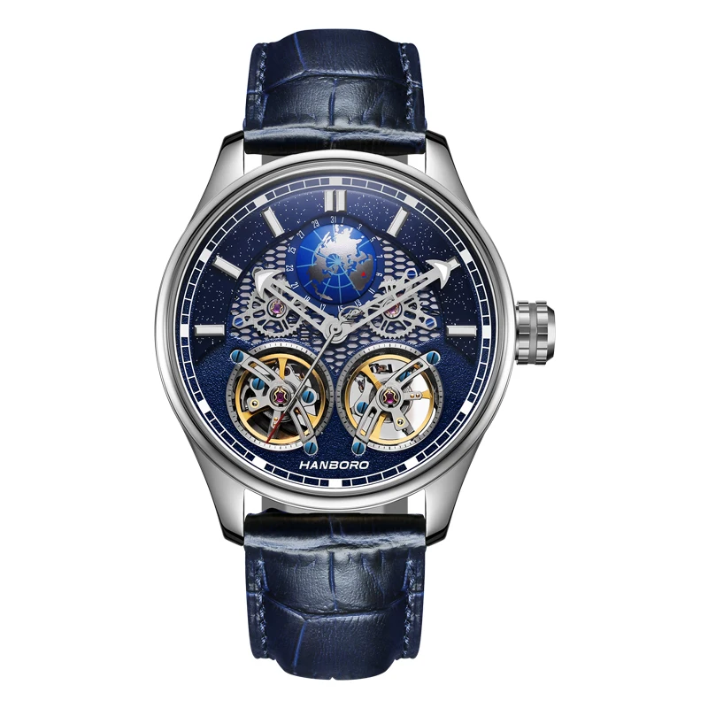 Heren zakelijke vrije tijd lichtgevende wijzer luxe skelet mechanisch wijzerhorloge sterren serie waterdicht roestvrij staal