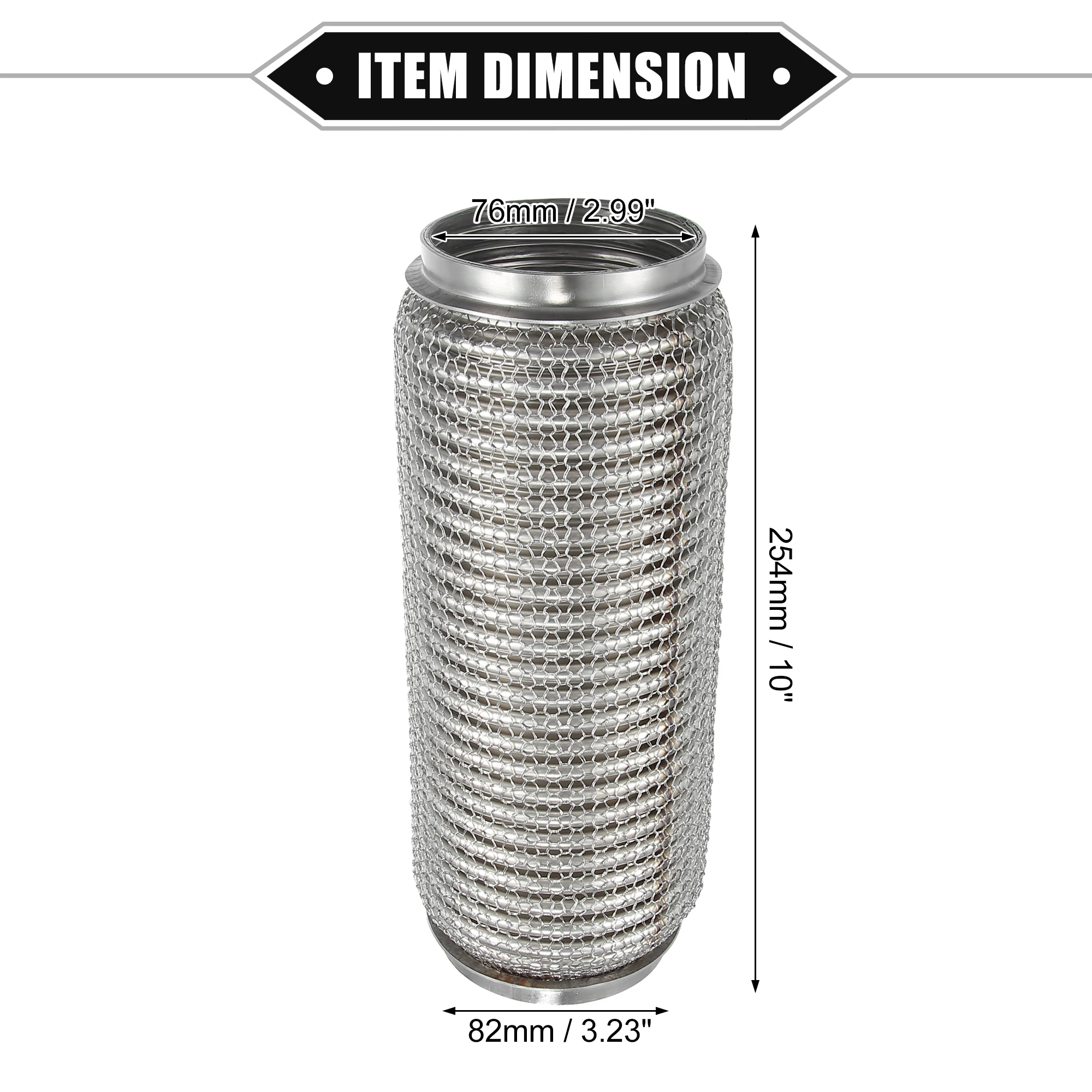 UXCELL Auto Uitlaat Flexibele Pijp ID 76x254mm Uitlaat Flex Connector Leidingen Balg Universeel voor Auto Duurzaam Roestvrij staal