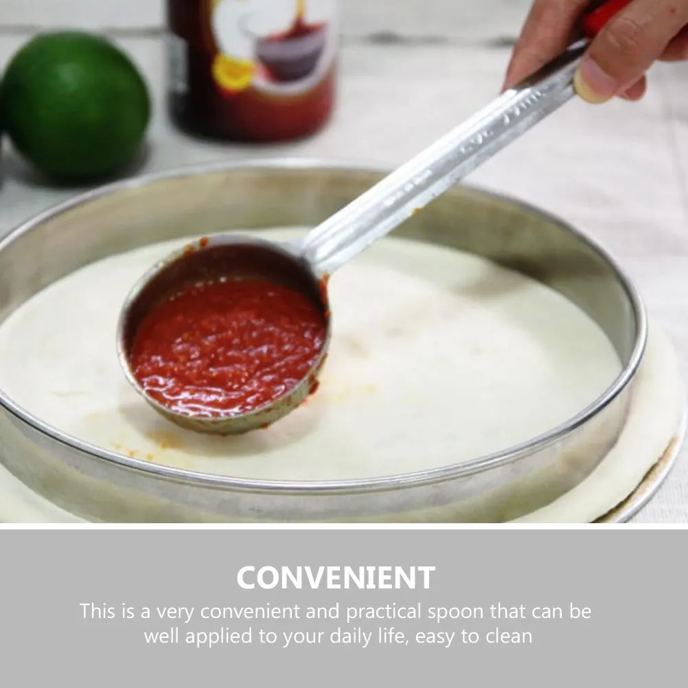 

2Pcs Pizza Sauce Spoon Stainless Steel Portion Control Ladle for Kitchen Use Flat Bottom Long Handle Scoop Soup Salad Dressing