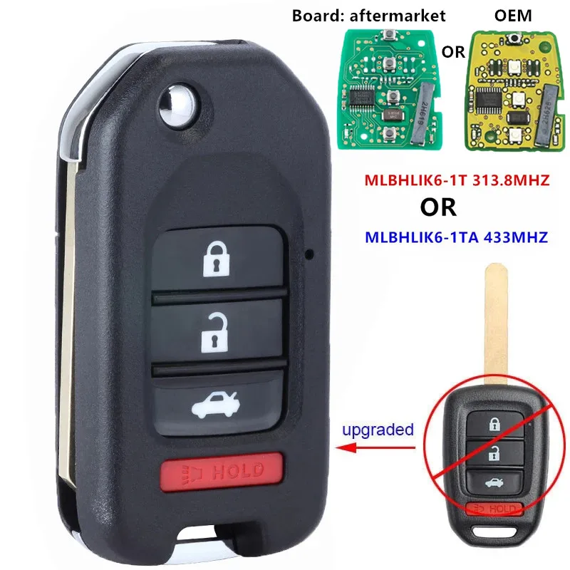 

KEYECU Upgraded Flip Remote Head Key 313.8MHZ MLBHLIK6-1T OR 433MHz MLBHLIK6-1TA for H*ONDA A*CCORD 2013-2017 C*IVIC 2014-2020