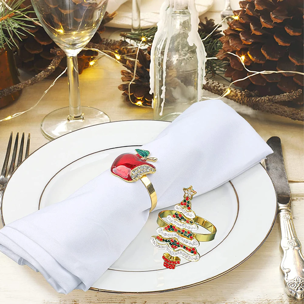 

8pcs Christmas Rings Metal Decorative Buckles for Dinner Xmas Napkin Holders Table Party naments Xmas Home Elegant Gifts