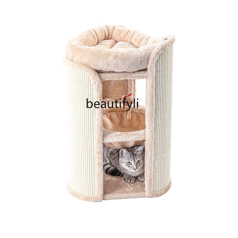 

zq Sisal Bucket Cat Nest Cat Climbing Frame Cat Tree Grinding Claw Cat Toy Multi-Layer Pet Bed