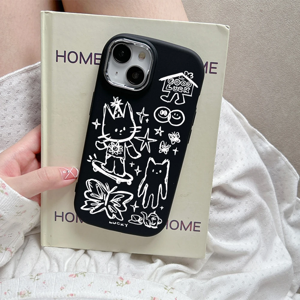 Cute Sketch Black Cat Phone Case For Xiaomi Mi 12 POCO F5 X3 NFC Redmi 9C 10 13C K30 K40 K60 Ultra Note 10 12 13 Pro 4G 5G Cover