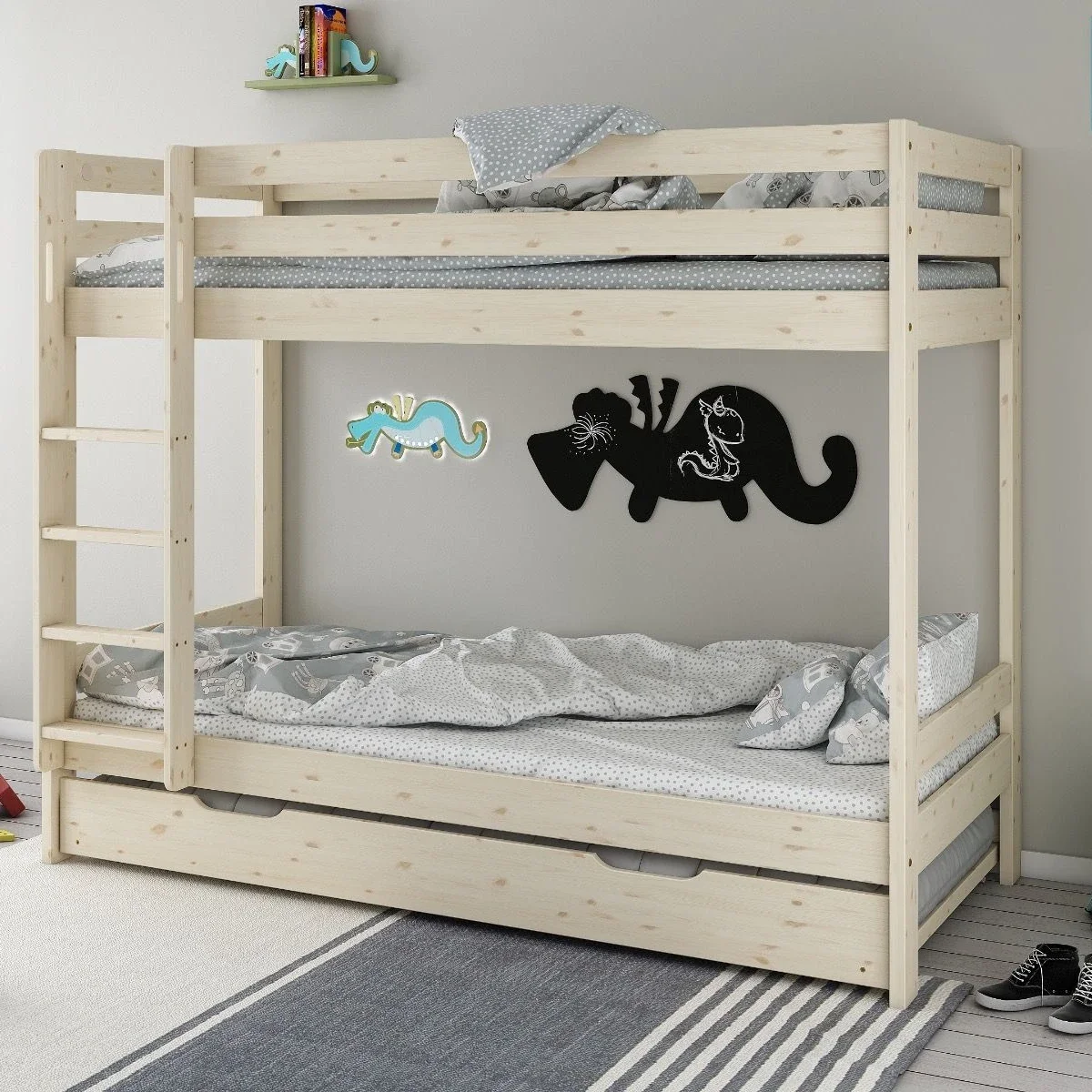 Storage Kids Bedroom Furniture Wooden Bunk Bed With Slide Pink Bunk Bed With Trundle Bed For Adult