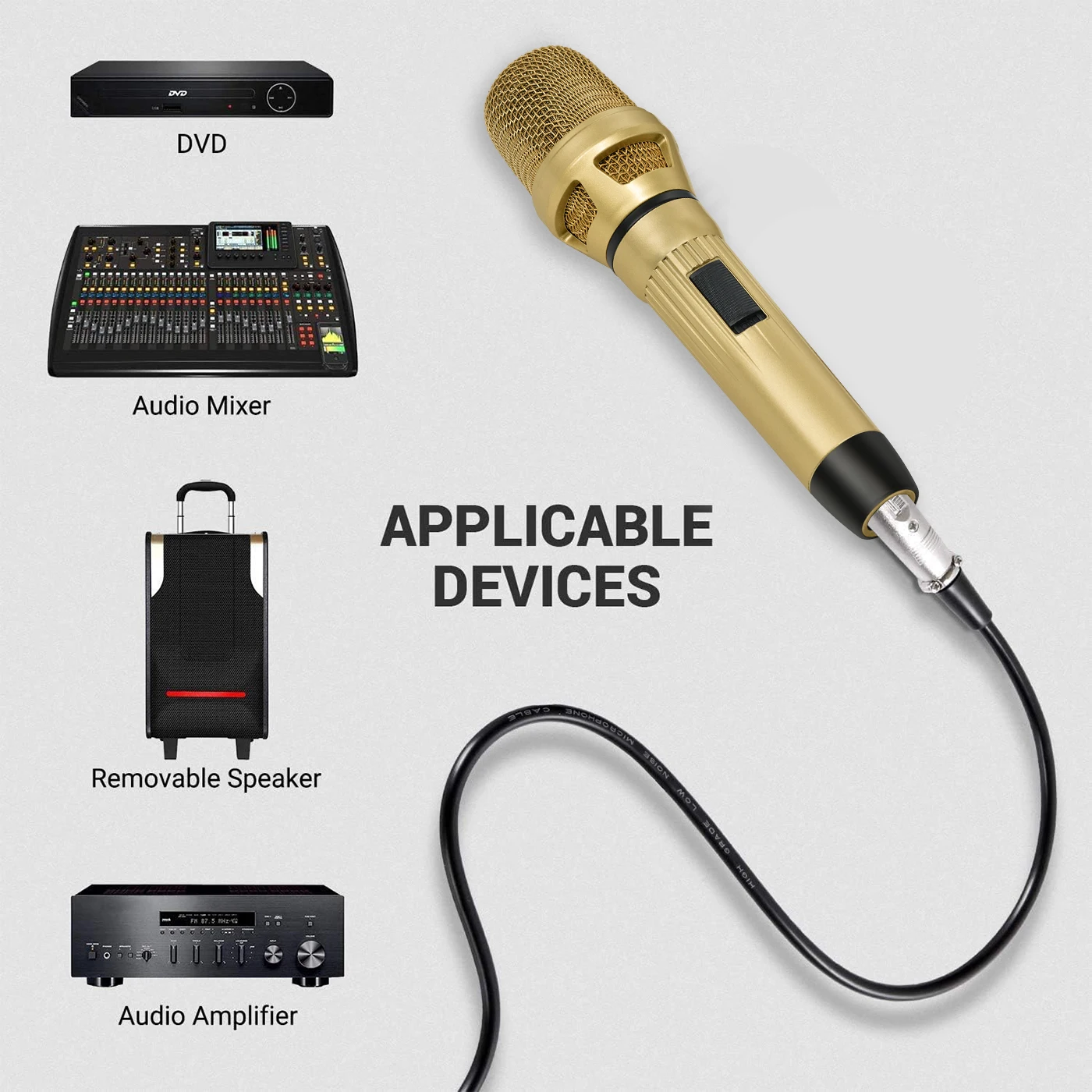 Dynamic Karaoke Microphone for Singing with 3M/9.8FT XLR Cable for Speakers, Karaoke Singing Machine, Amp, Mixer