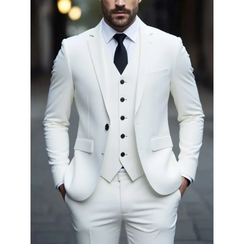 

Мужской белый костюм-тройка, против морщин, без железа, меховой деловой костюм с антипригарным покрытием, четырехсезонная рабочая одежда Dr