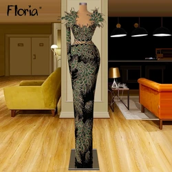 Robe Soirée Female Dark Green Beading Embroidery 3D Evening Dress Velour Luxury Celebrity Gown Custom Made Ceremony Dress