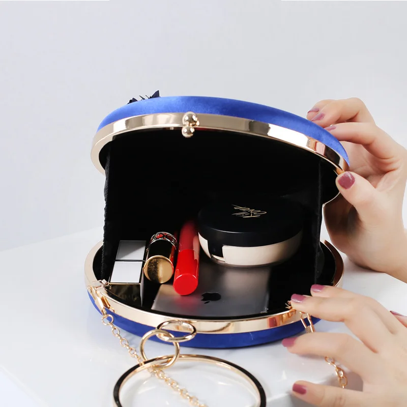 Women’s 3D Floral Round Clutch Purse Hand Bag Handmade Pearl Bridal Wedding Circular handbags Evening Party Wristlets bags