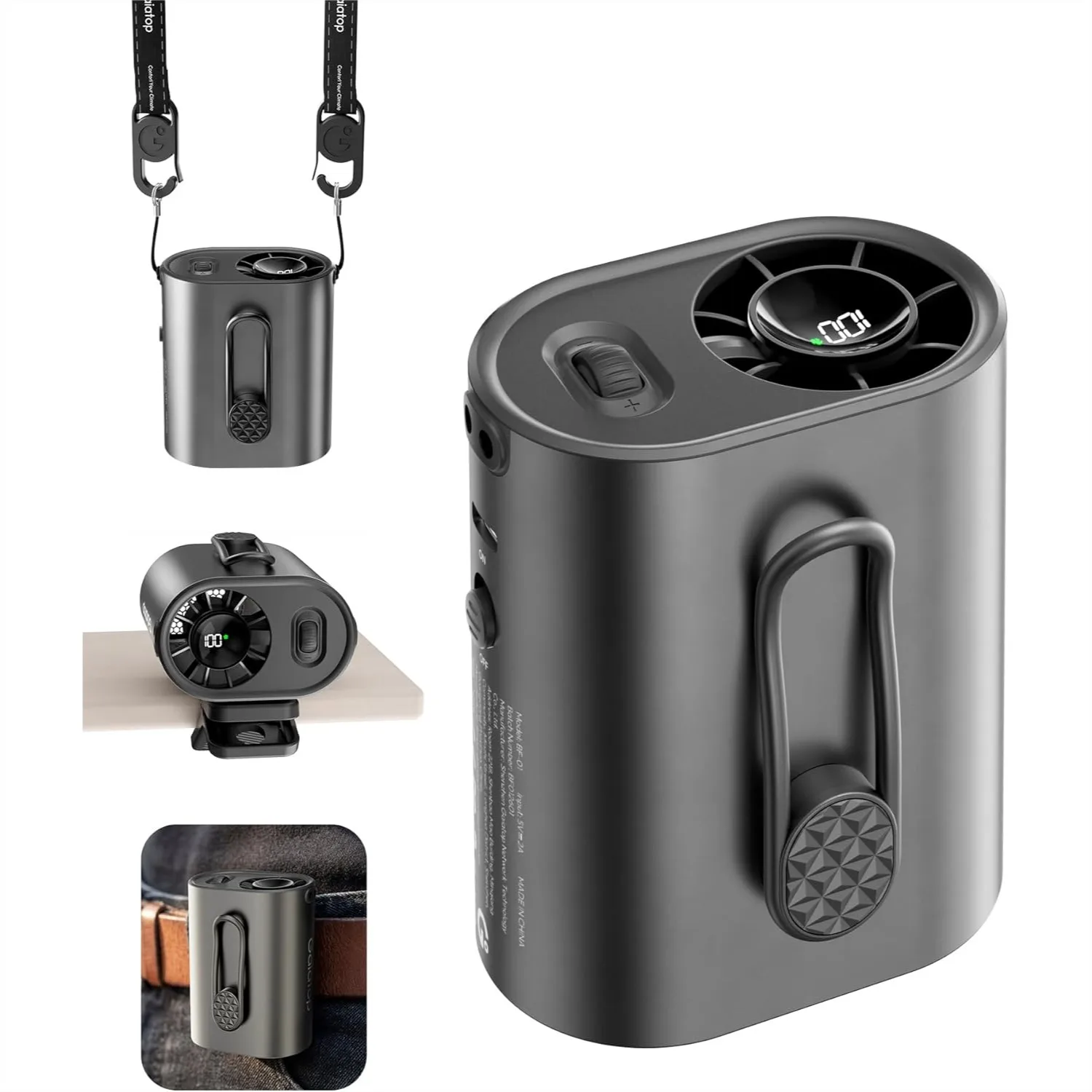 

Portable Clip on Fan with 100 Speed 15000RPM 31ft/s Airflow, Hands-Free Neck/Belt/Waist Personal Mini Cooling Fan for Camping