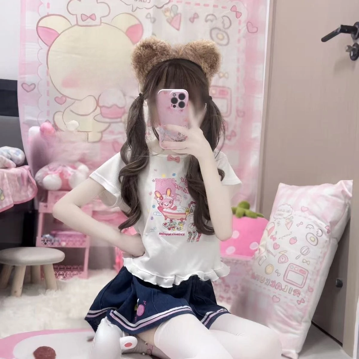 2026 アメリカンヴィンテージデニムスカート女性カジュアル日本かわいいケーキスカート女の子のためのホリデーパーティー服ハイウエスト春