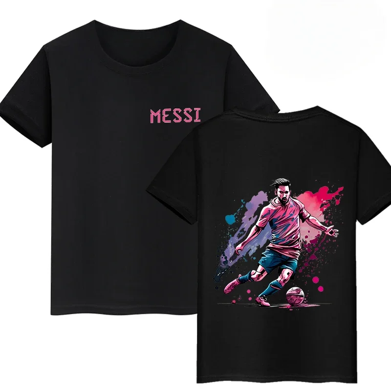 Messi Double-sided Printed Children\'s Cotton T-shirt Summer Short-sleeve Casual Sports Top Black Kid Baby Clothes Boys and Girls