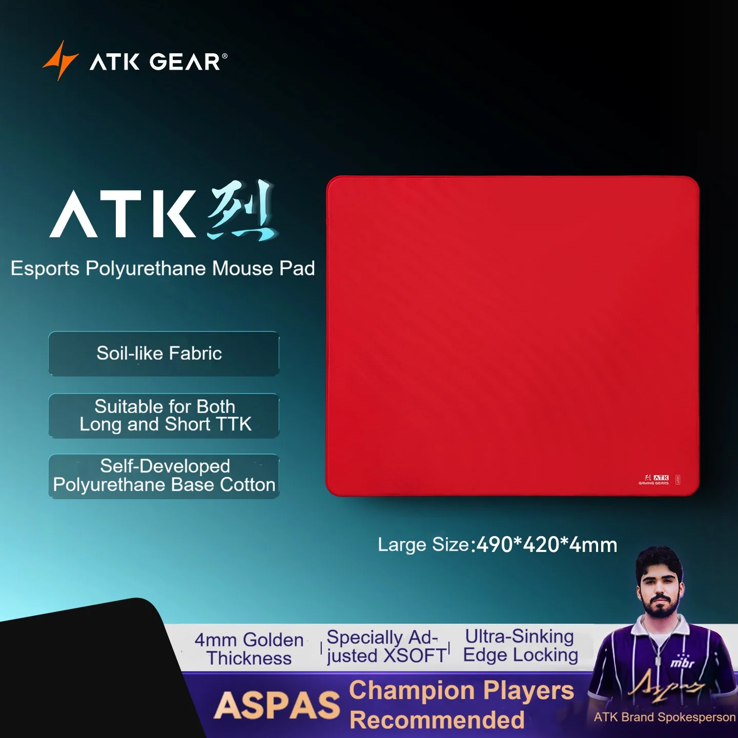 ATK Blaze E-Sports Mouse Pad High Density Woven Fabric Smooth Control Desk Mat with Ultra Low Profile Stitched Edge for Gaming