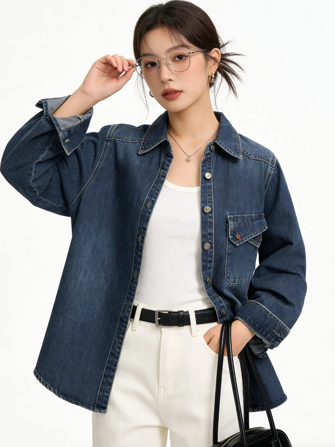 

Женская рубашка Waed Denim с воротником, свободного кроя, с защитой от солнца, повседневная, для ранней весны, в винтажном стиле, светло-голубая, в корейском стиле