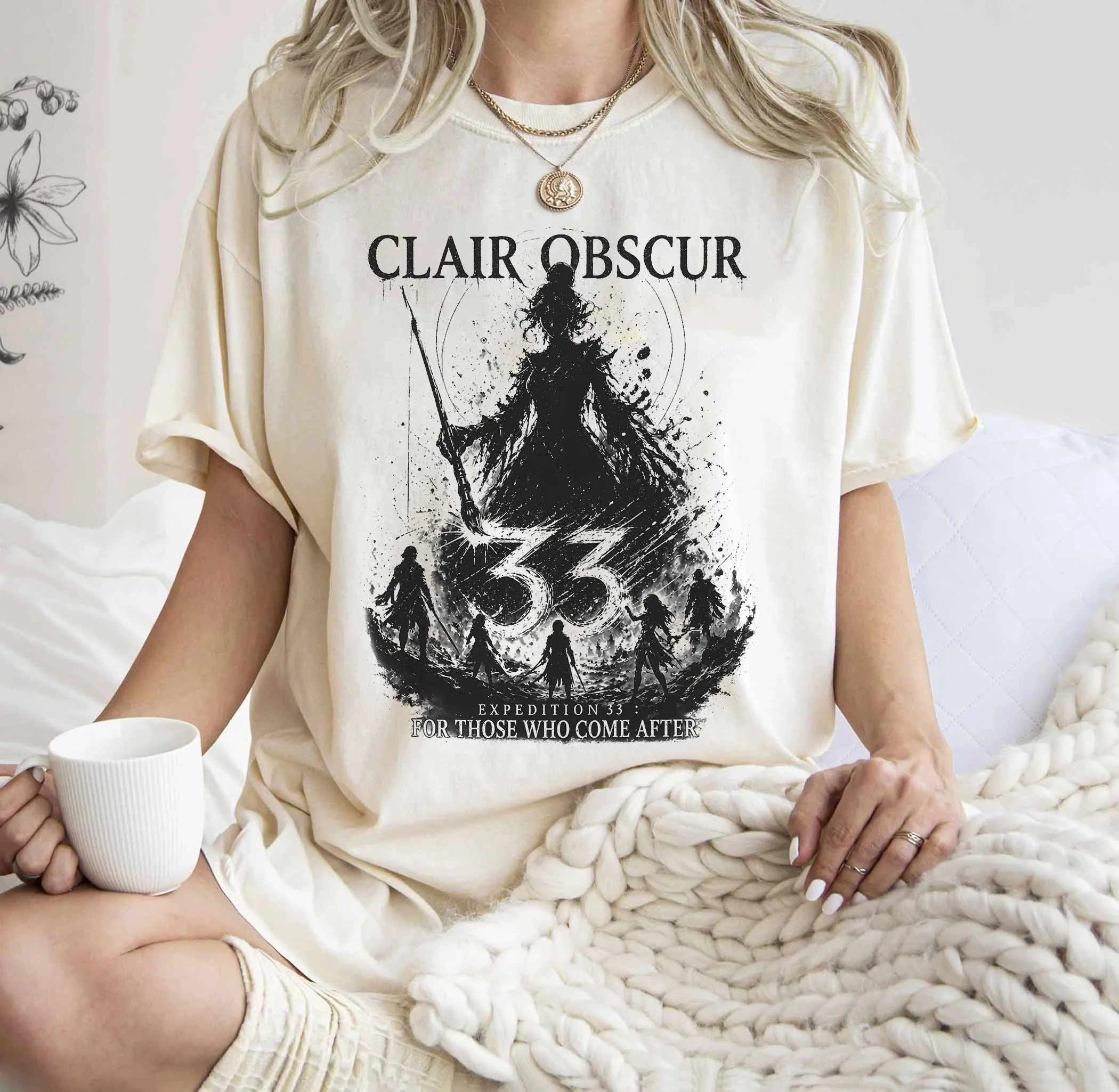 Clair Obscur T-shirts Expedition 33 gaming  role-playing game player T-shirts, fantasy game T-shirts, dark aesthetic  T-shirts