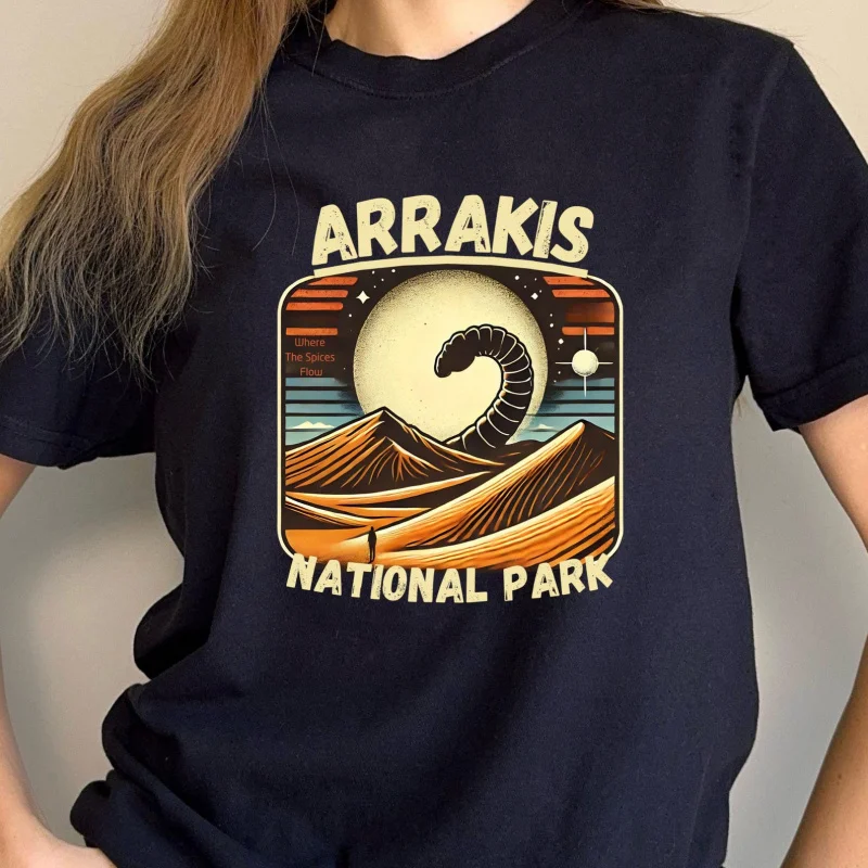

Arrakis National Park 1201 The Sandworm Vintage Sci fi Gift T shirt for man Large size Tops Retro Dune Graphic Print Clothes