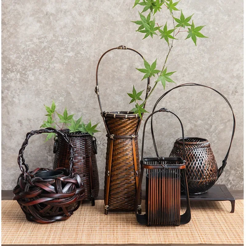 

Chinese Zen Plant Vase Handwoven Bamboo Basket Flower Arrangement Vessels Flowers Tub With Inner Tank Home Decoration