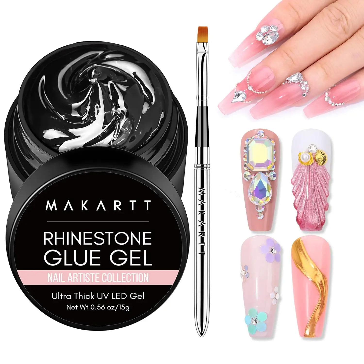 

15ml Clear Nail Gem Glue Gel with Brush - Super Strong Adhesive for Rhinestones, 3D Decorations, Requires UV/LED Lamp
