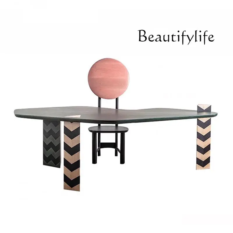 Fashion Retro Style Desk Solid Wood Designer Dining Table Silent Style Creative Zebra Pattern Model Room Desk