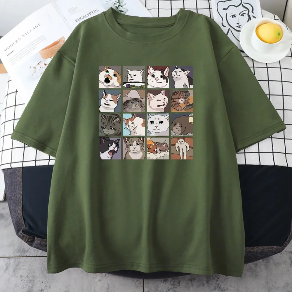 

Meme Cats Puzzle Creativity Printed Men T-Shirts Beach Breathable Funny Clothing Oversize Casual Cotton Tops Mans Short Sleeve