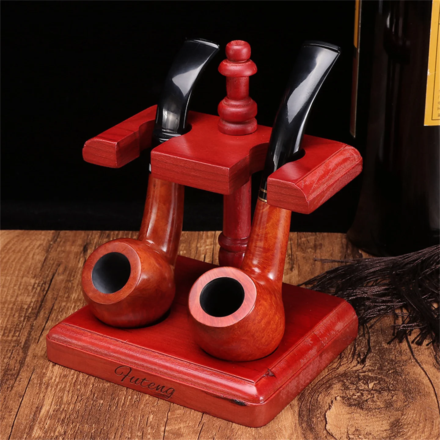 2/3/4 Seats Mahogany Solid Wood Pipe Rack Handmade Base Cut Tobacco Pipe Holder Smoking Accessories