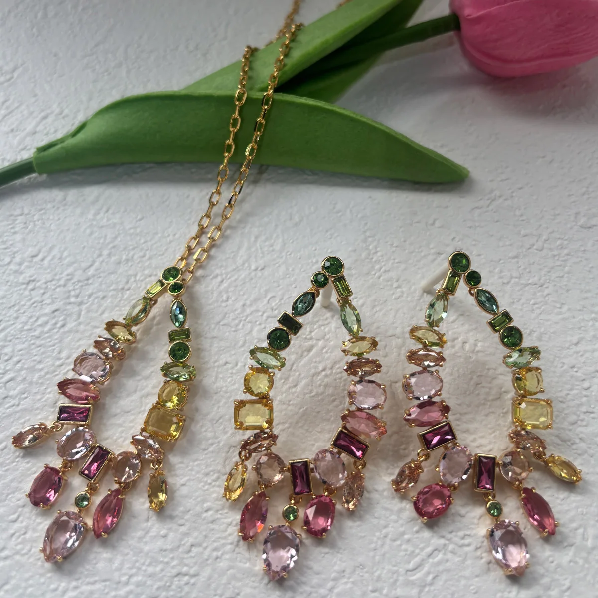 Original 2026 New Charms Brilliant Colorful Crystal Water Droplets  Earrings Necklace Fine Jewelry Set Bracelet Romantic Gift