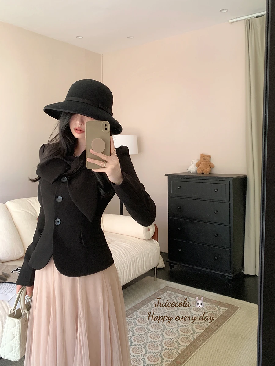 

Juicecola Knot ort Костюм Jaet с завязкой на талии High End Sensation Ladylike Top Женский модный осенний длинный све