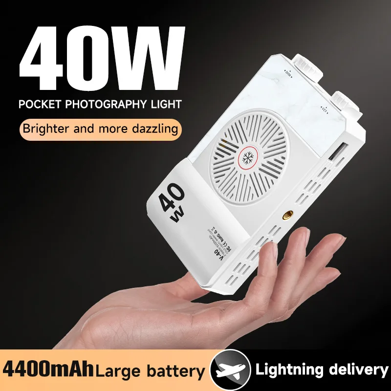 40W LED ضوء الكاميرا 2800K-9000K RGB الفيديو الضوئي 4400mAh قابلة للشحن التصوير الإضاءة للتصوير الفوتوغرافي