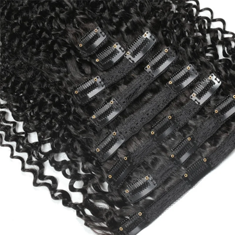 A94E-شعر مستعار تجعيد الشعر الطبيعي مشبك شعر في وصلات الشعر مجموعات رأس كاملة الأفرو تجعيد الشعر كليب Ins حزم أسود طبيعي دائم 1