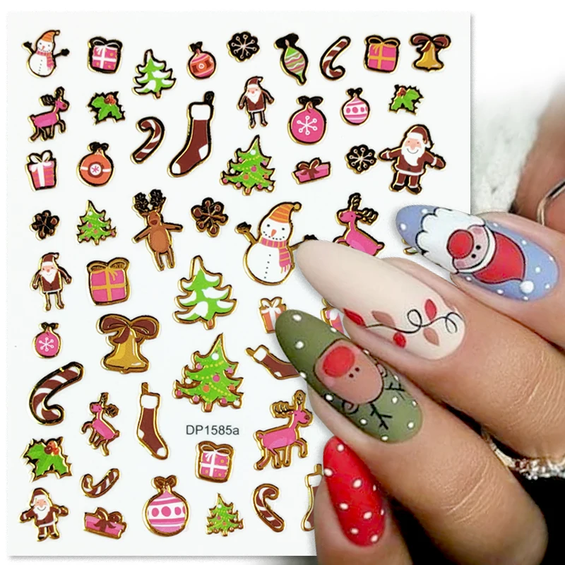 Natal 3D Nail Slider, Snowflake Cartoon Slider, Manicure Encantos, Wraps Decoração, Inverno, Feriado, Ano Novo