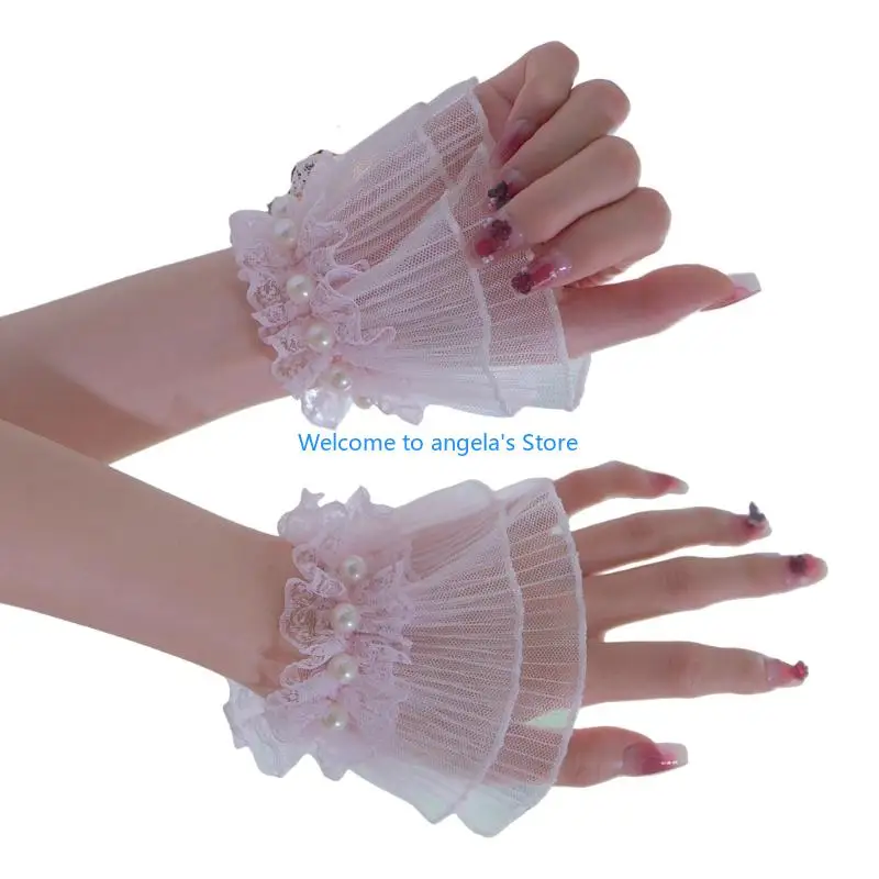 X4YC hoa tay tay ren cho móng tay nghệ sĩ Ngọc trai nhân tạo Cuffs cổ tay