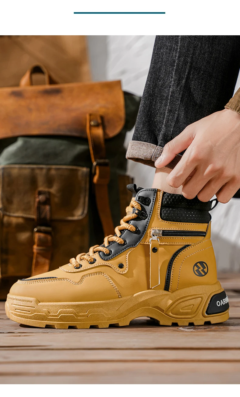 Herrenstiefel Frühling und Herbst Neue Weichsohlen-Antirutsch-Freizeitstiefel Modische Joker-Outdoor-High-Top-Stiefel Jugendliche Komfort-Arbeitsstiefel – Detail 9