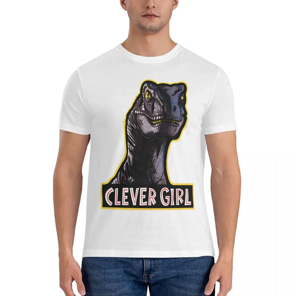 Clever Girl Park Raptor T Shirts Men's Cotton Hipster T-Shirts Round Collar Jurassic  Tee Shirt Short Sleeve Clothing