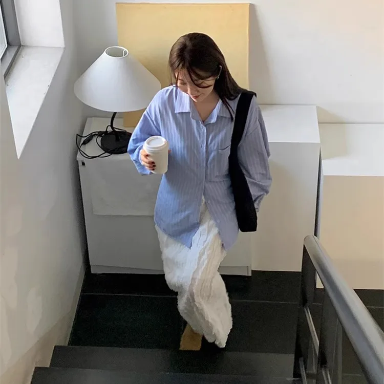 

Spring 2025 Casual Versatile Age-Defng Long f Skirt Korean Sle New Small ence Tee-Dimensional Folded Skirt