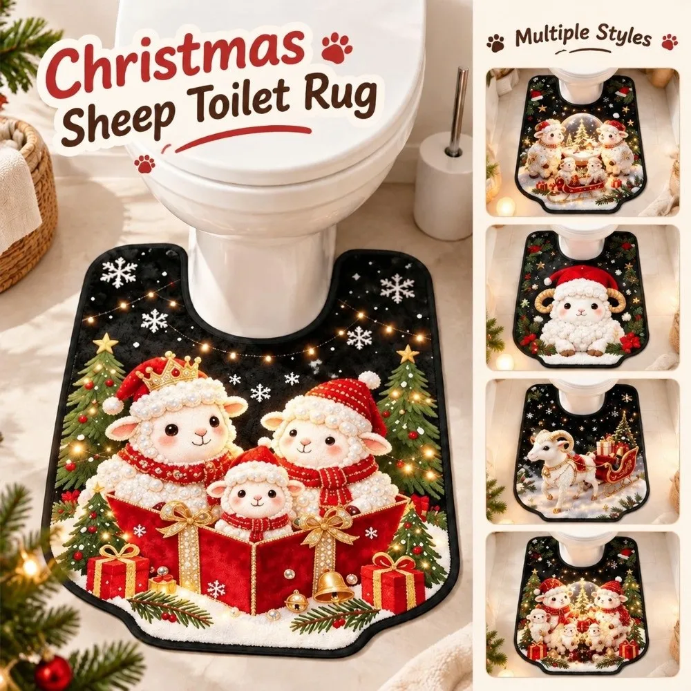 Novelty Christmas Theme Bathroom U-shaped Mat Cartoon Pattern Absorbent Toilet Floor Rug Non-slip Quick-dry Bath Mat Household
