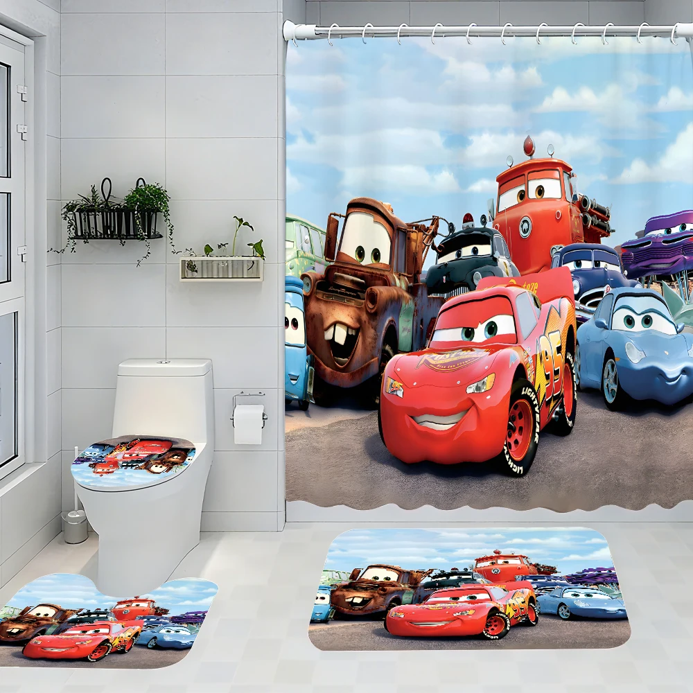 

Disney Lightning McQueen Bathroom Four-Piece Set - Avant-garde Waterproof Shower Curtain, creating a complete bathroom kit