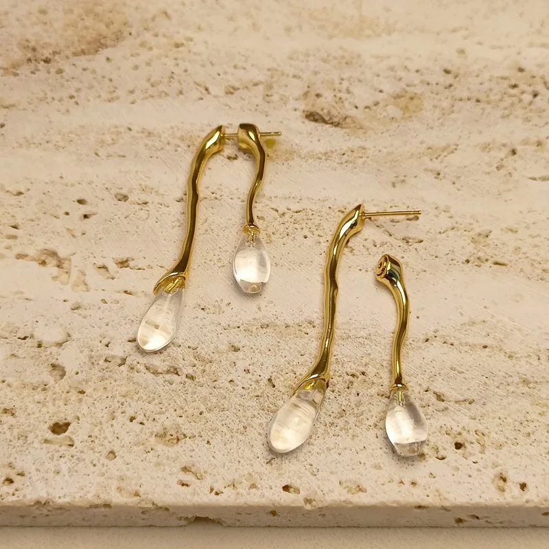 European and American Fashion Exaggerated Retro Transparent Crystal Pendant Stud Earrings Contracted Geometric Long Earrings