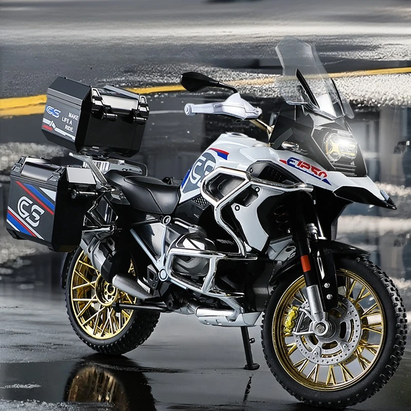 Simulation 1/10 R 1250 GS Adventure Alloy Traval Motorbike Model with tool box collection miniature voiture boy toy vehicle