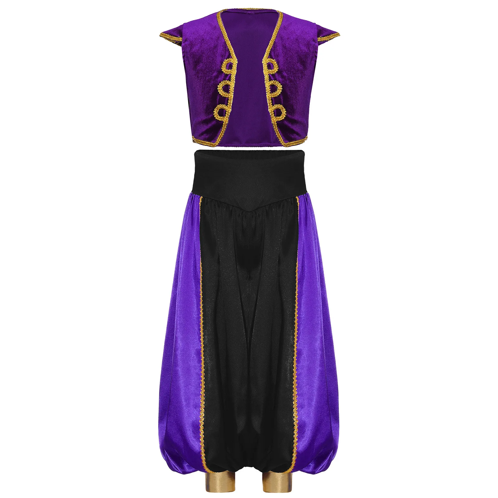 

Premium Arabian Prince Costume Set for Boys with Braided Vest Waistcoat And Loose Harem Pants for Halloween Parties Masquerade