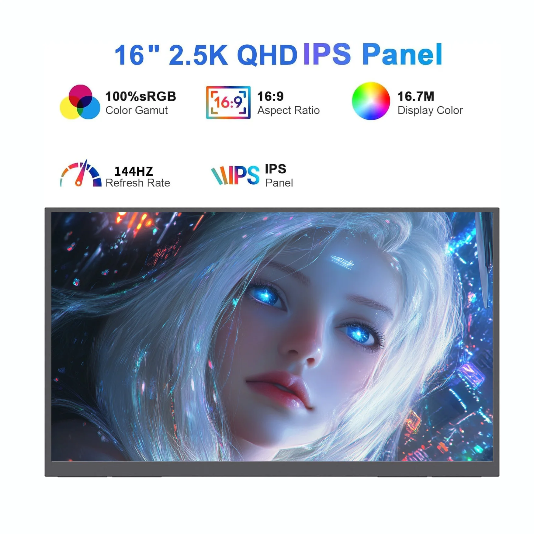 16.1-Inch 144Hz 2.5K Portable Monitor  FHD IPS 100% SRGB Suitable Type-C HDMI IPS For Laptops Personal Computers Mac PS5 PC