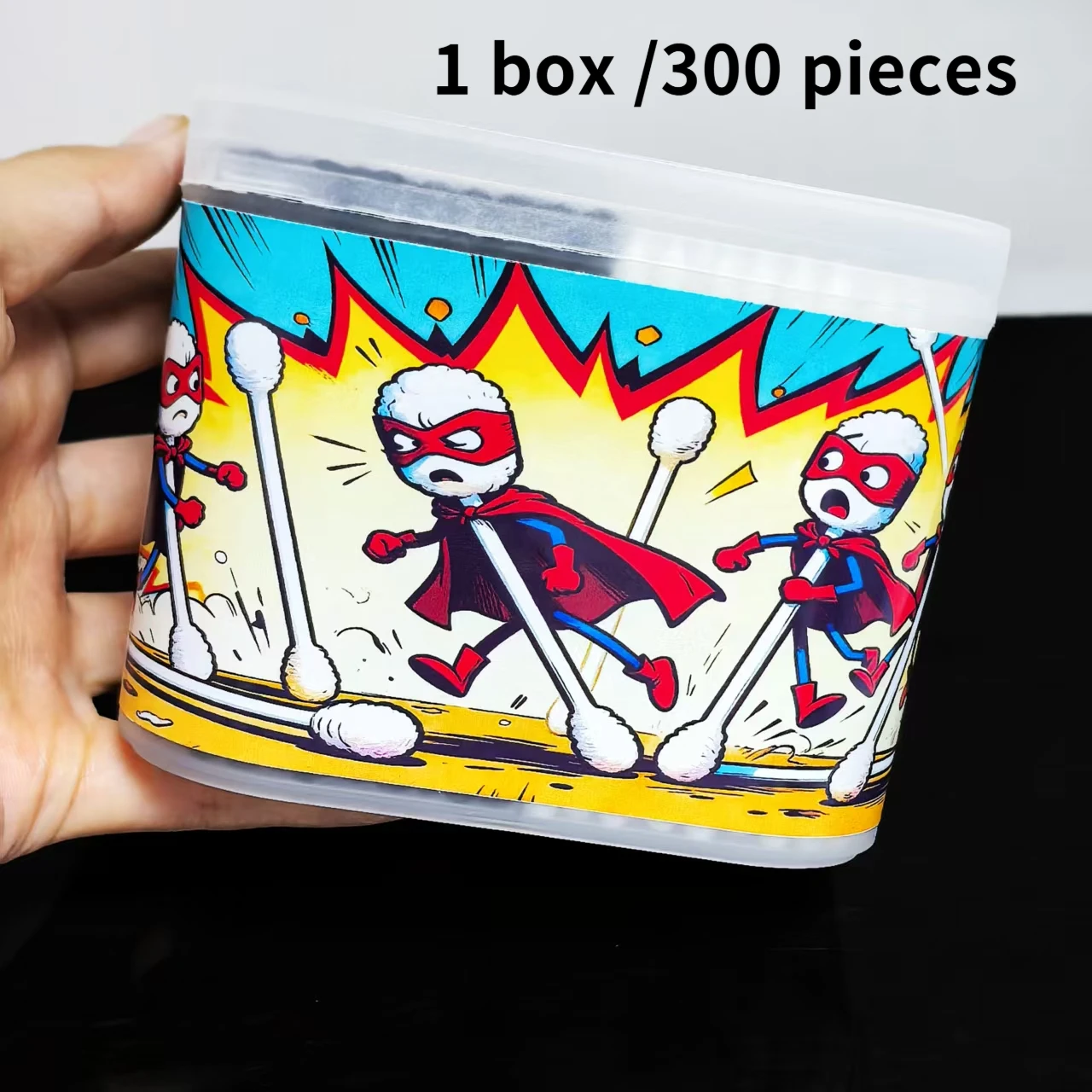 300개 흑백 양면 이중 색상 박스 포장 면봉, 창의적인 패턴이 있는 성인용 면봉