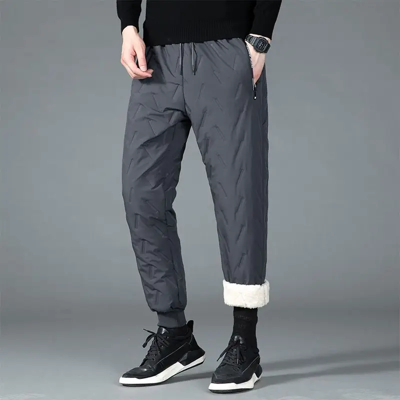 Herbst Winter Mรคnner Plus Samt Verdicken Hosen Elastische Taille Kordelzug Zipper Taschen Trend Mode Lรคssig Lose Baumwolle Hosen