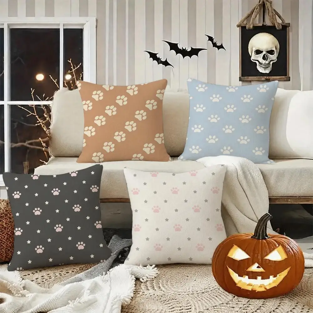 dog paw print Cushion Cover Halloween decoration trick or treat cushion cover, ghost, pumpkin head, bat decoration