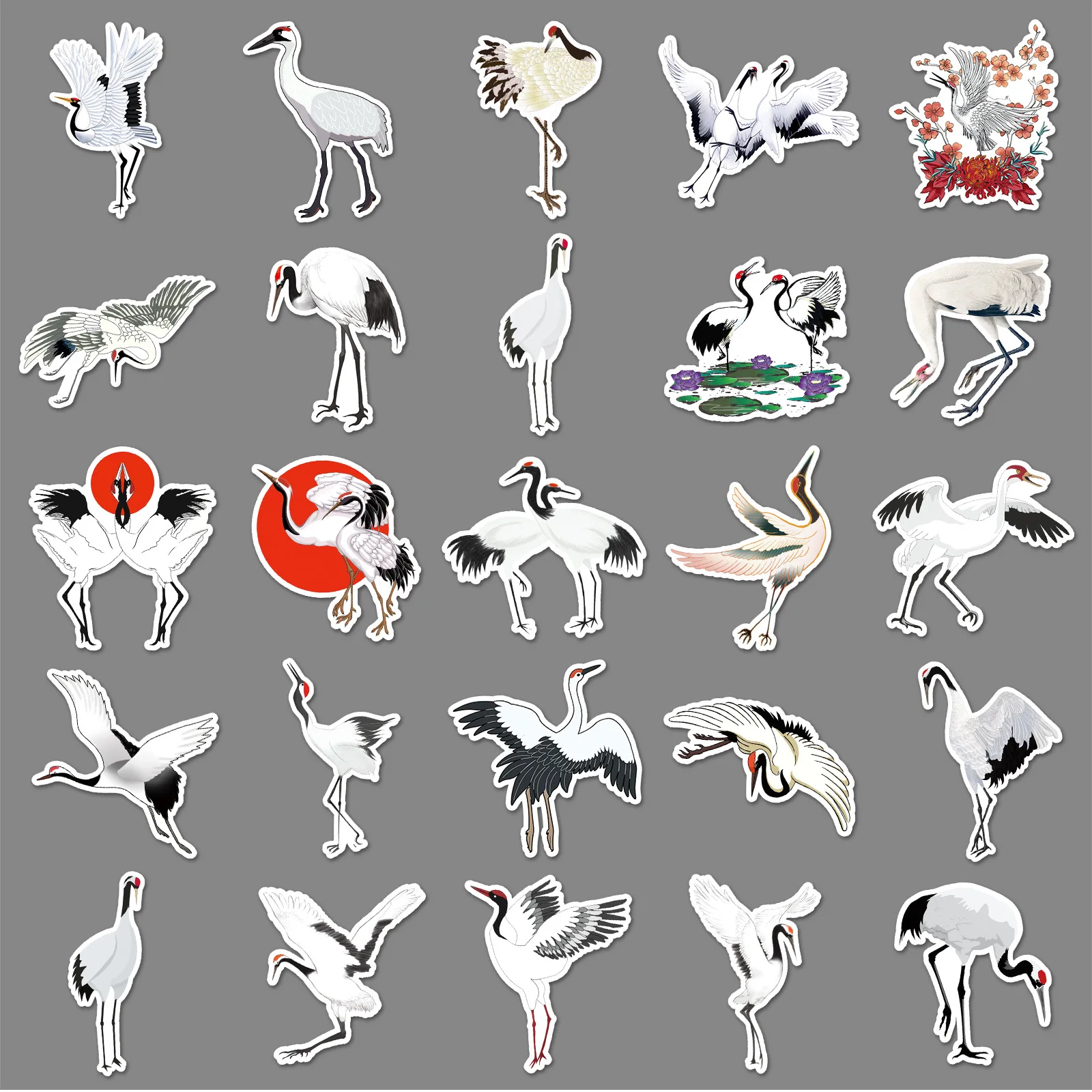 10/30/50pcs Crane Cartoon Animal Sticker Red Crowned Crane Bird Water Cup Cute Phone Diy Laptop Car Kids Toys Decoration Sticker