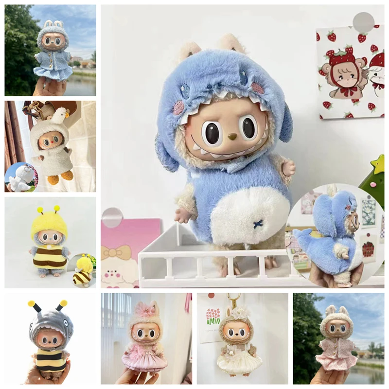 Cute Mini Plush Doll Clothes, Outfit Acessórios para Coréia Kpop Exo Labubu Idol Dolls, Wedding Dress Clothing, DIY Kids Gift, 17cm