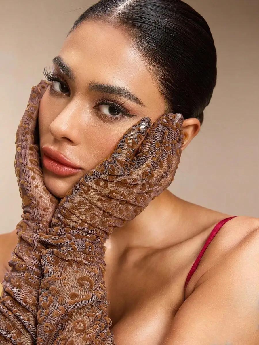 

Long Mesh Leopard Print Gloves For Women Thin Lace Driving Sun Protection Halloween Costume Accessory